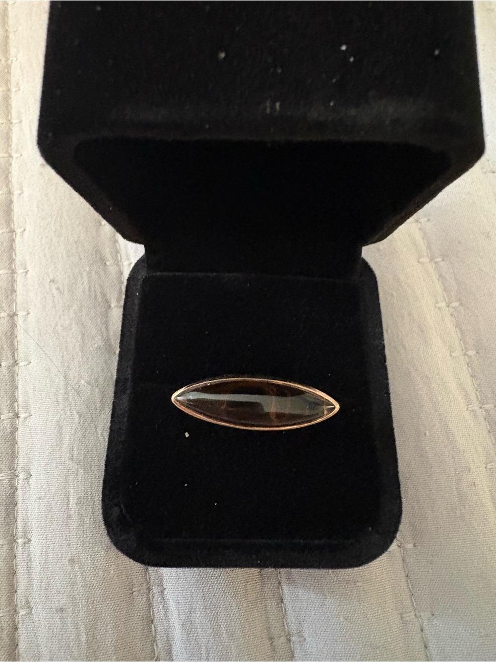 14k rose gold Smokey quartz marquise cabachon ring size 10